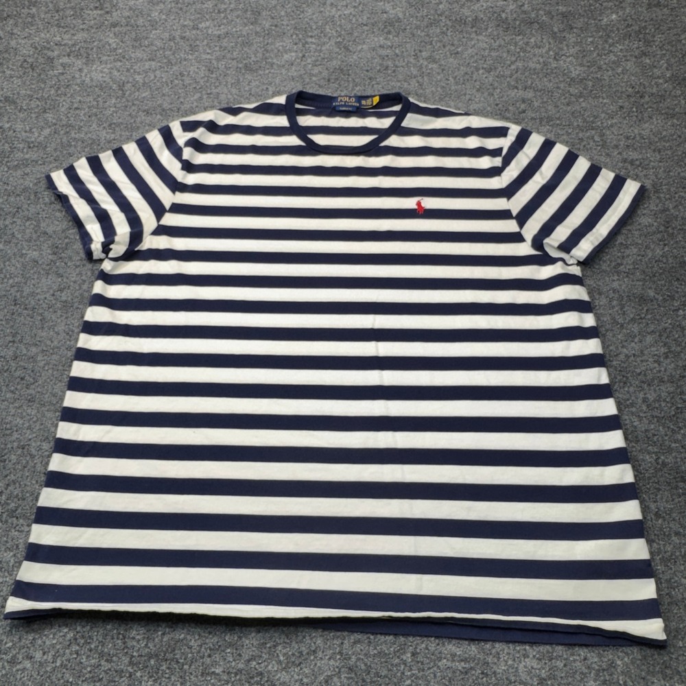 Polo Ralph Lauren T-Shirt Mens XXL Blue White Striped Pony Logo Classic Fit
